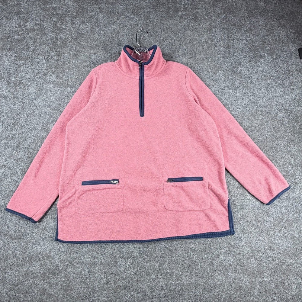 Woman Within Quarter Zip Fleece Pullover Womens Medium Pink Pockets Mock‎ Neck